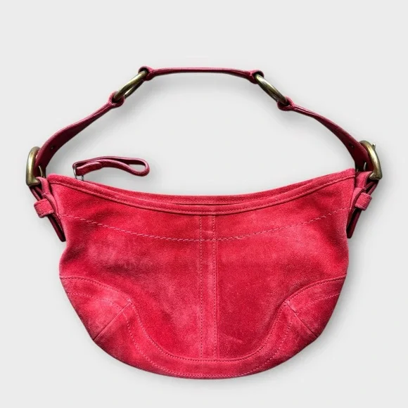 Coach | Bags | Coach K3s945 Red Suede Brass Hardware  Coach Soho Red Leather Hobo Shoulder Bag Y2K Brass Hardware Zip Top Purse main image 0